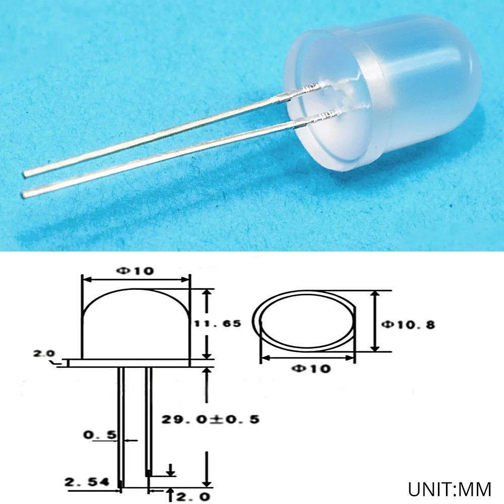 50Pcs 10mm White Red Green Blue Yellow Diode Led Round 0.5W Power Light  3.2~3.6V LED Lamp Bead Light-emitting Diodes 30KMCD Bulb