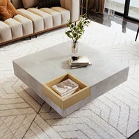 Table basse, table de salon, table d'appoint avec boîte de rangement amovible, couleur gris béton et bois, 72*72*30 cm 5