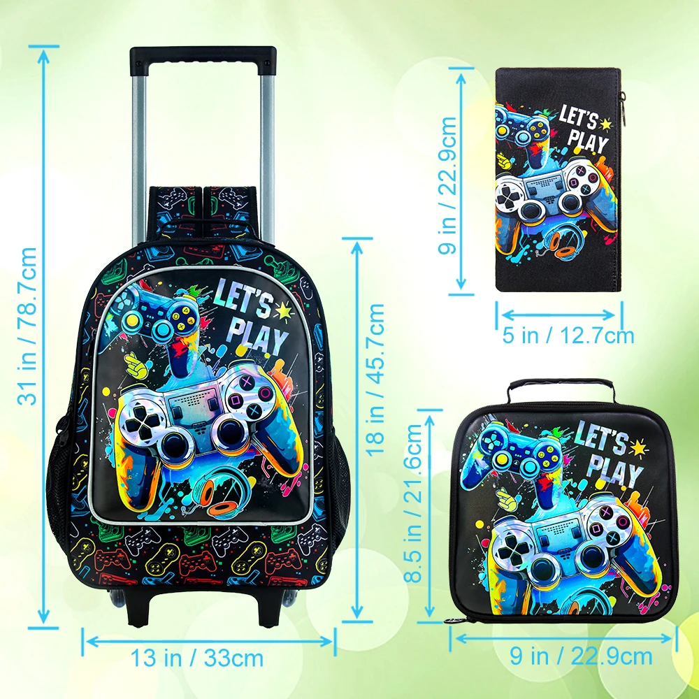 Rolling Backpack for Girls Boys, Kids Roller Wheels School Bookbag with Lunch Bag, Wheeled School Bag for Children 3