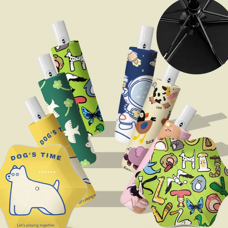 Kids Black Auto Folding Umbrella Sun Rain Proof UV Protection