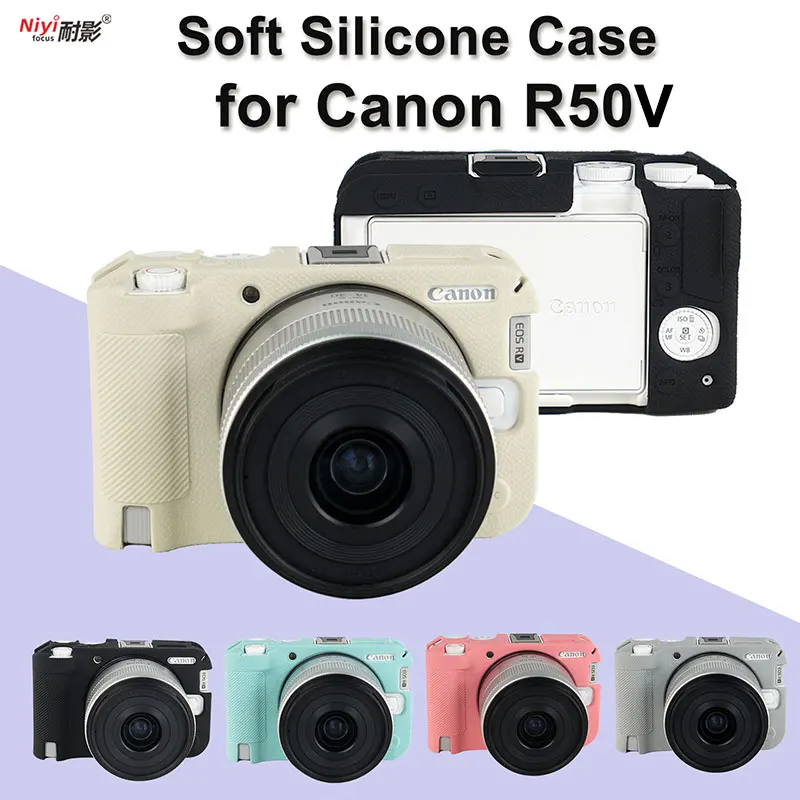 MUZIRI KINOKOO Custodia per EOS R50, in vera pelle, stile retrò, custodia protettiva per fotocamera Canon EOS R50/EOSR50, custodia protettiva con impugnatura e apertura sul fondo, colore blu