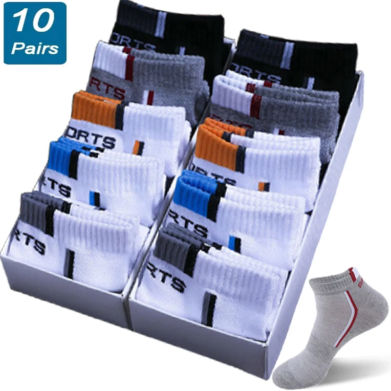 Men Ankle Socks Breathable Cotton Sports Mesh Casual Athletic Summer Thin Cut Short Sokken Size 38-48 10 Pair