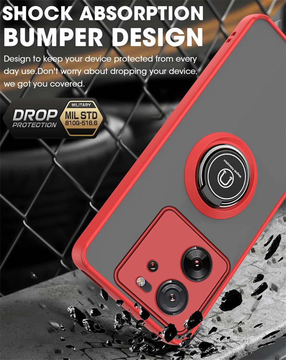 Armor Matte Case with Ring Magnetic Holder Stand - Robust Protection and Stylish Design
