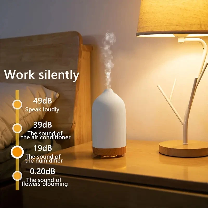 Diffuseur d'huiles essentielles ultrasonique à brume froide en céramique avec humidificateur à 7 LED pour aromathérapie_voghion.com