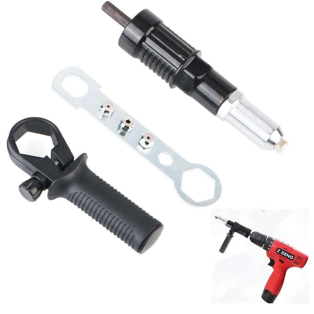 Professional With Replaceable Nut Bit Nail Set 3pcs/set Riveting Nut Gun Adapter 2.4mm-4.8mm Electric Rivet Gun Connector