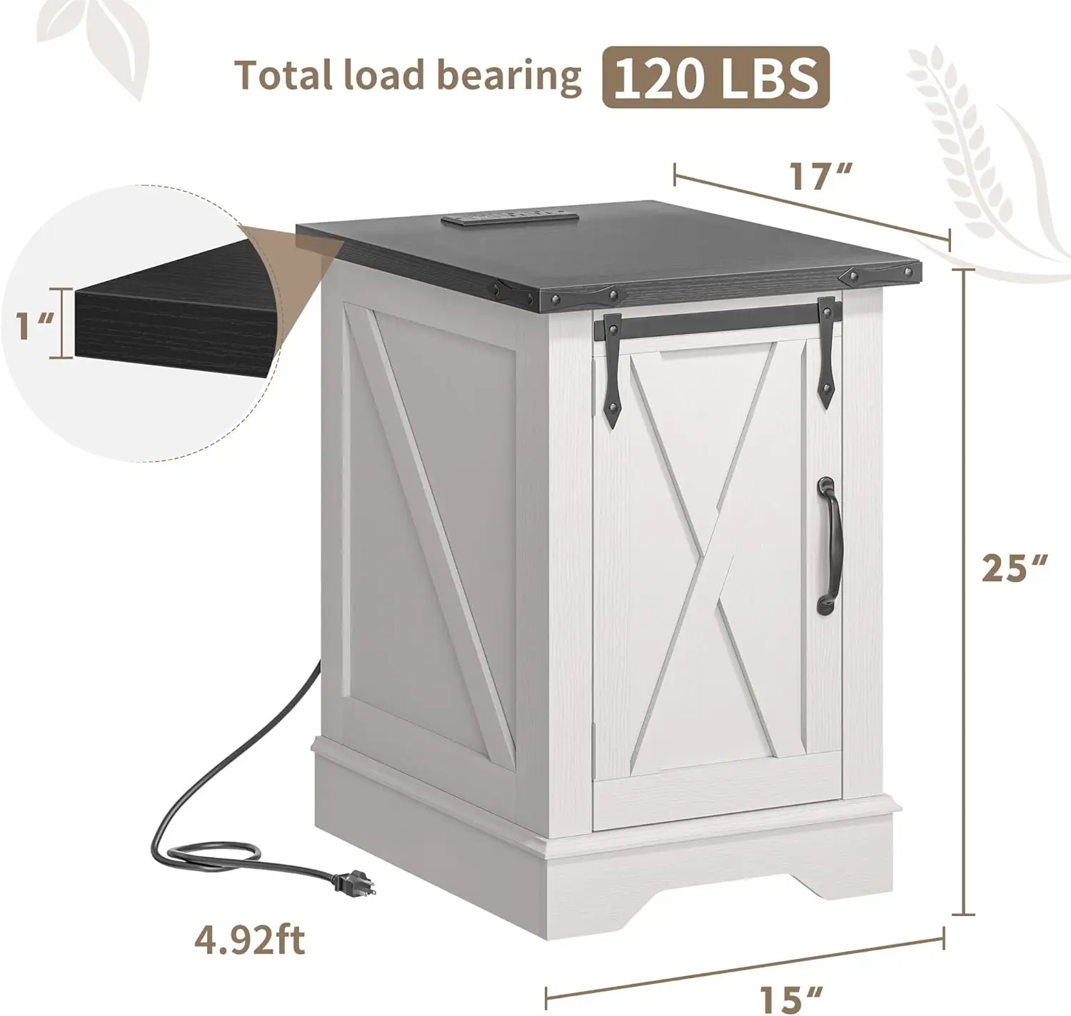 Nightstand Set of 2 Nightstand with Charging Station Farmhouse End Tables