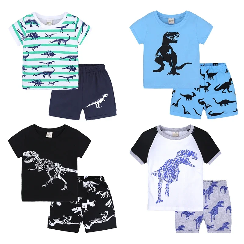 Baby Boy Girl Clothes Sets Summer Short Sleeve Tractors Cartoon Print Pajama Tracksuit Suits Costume Children Sleepwear Clothing
