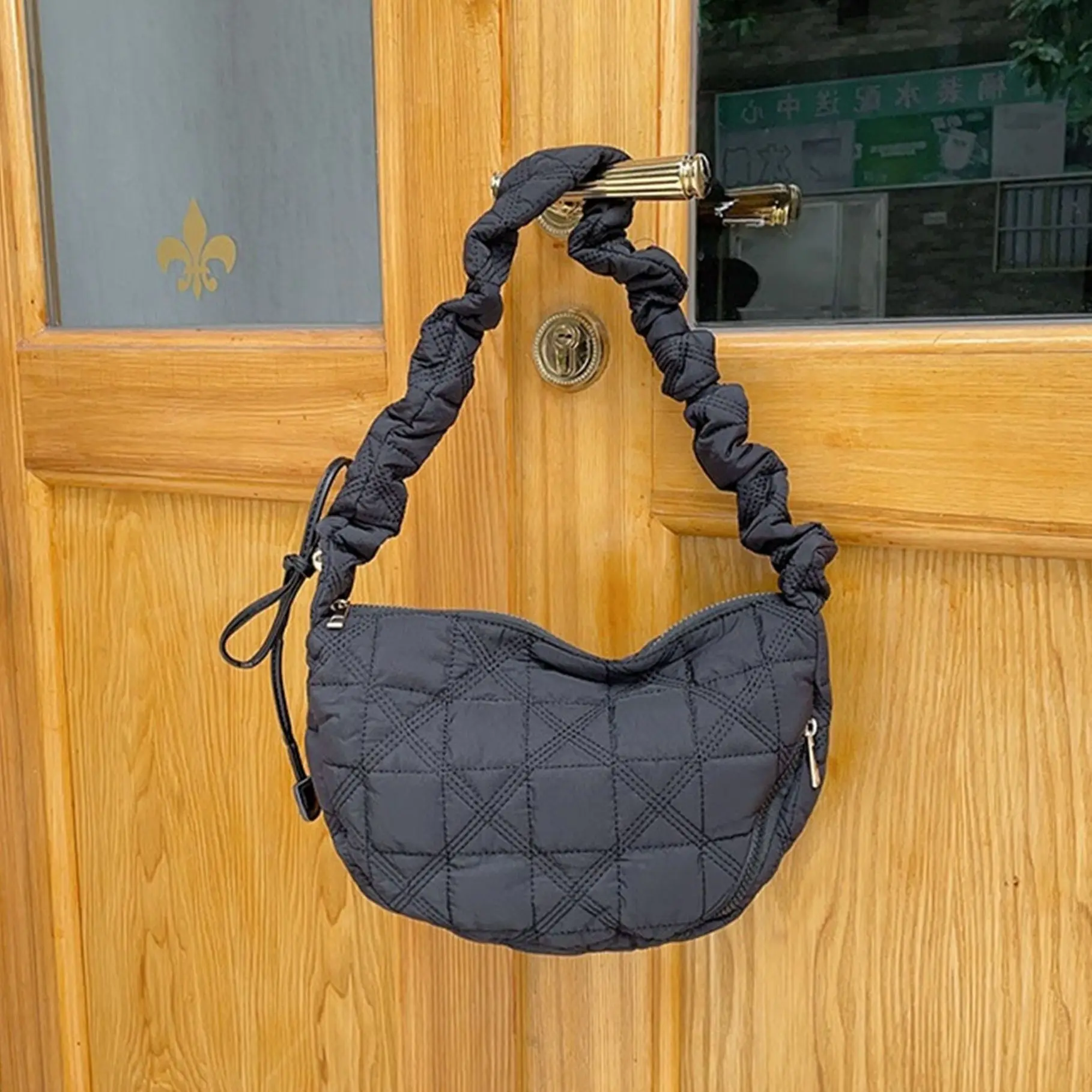 Women Black Quilted Cloud Puffy Shoulder Bag Solid Canvas Dumpling Bag  Daily Cloud Fold Bag Lightweight Large Messenger Bag - AliExpress