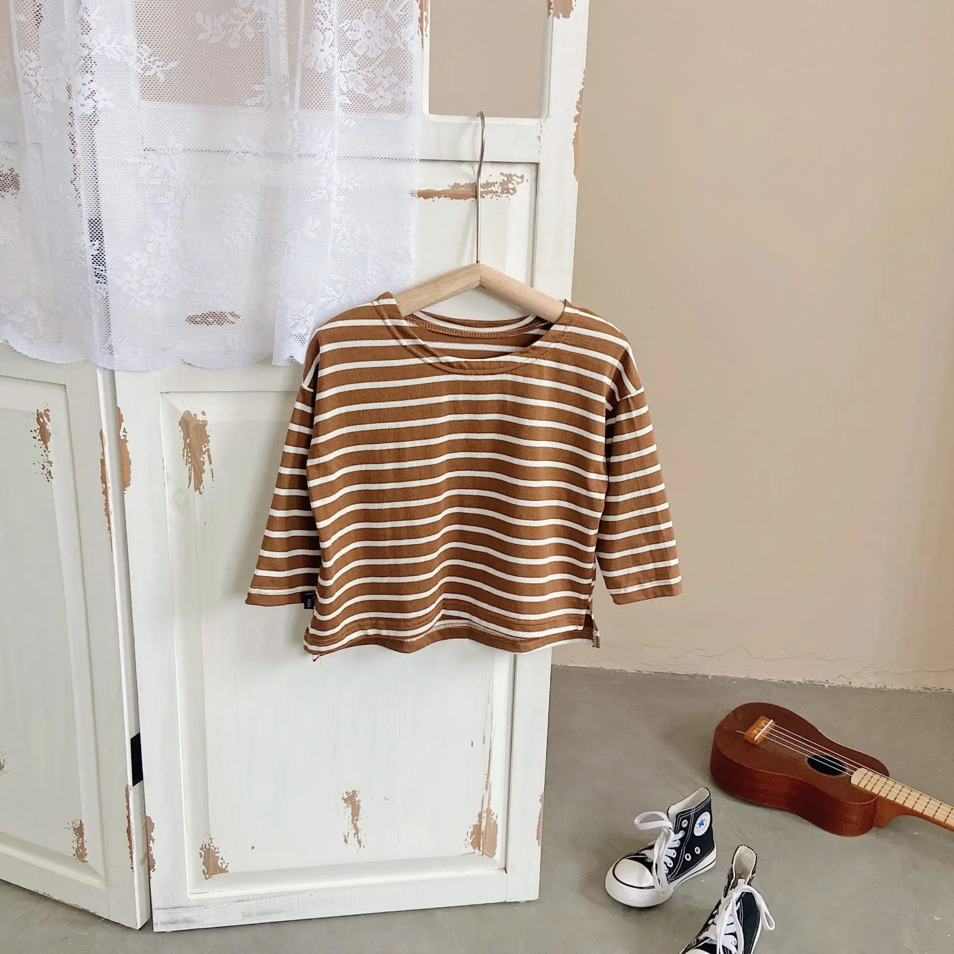 boy kid suit 1369B Children Clothes Striped T Shirt Solid Color Pants 2022 Spring Children's Striped Pullover Boy Girl Solid Color Trousers pajamas for newborn girl  Clothing Sets