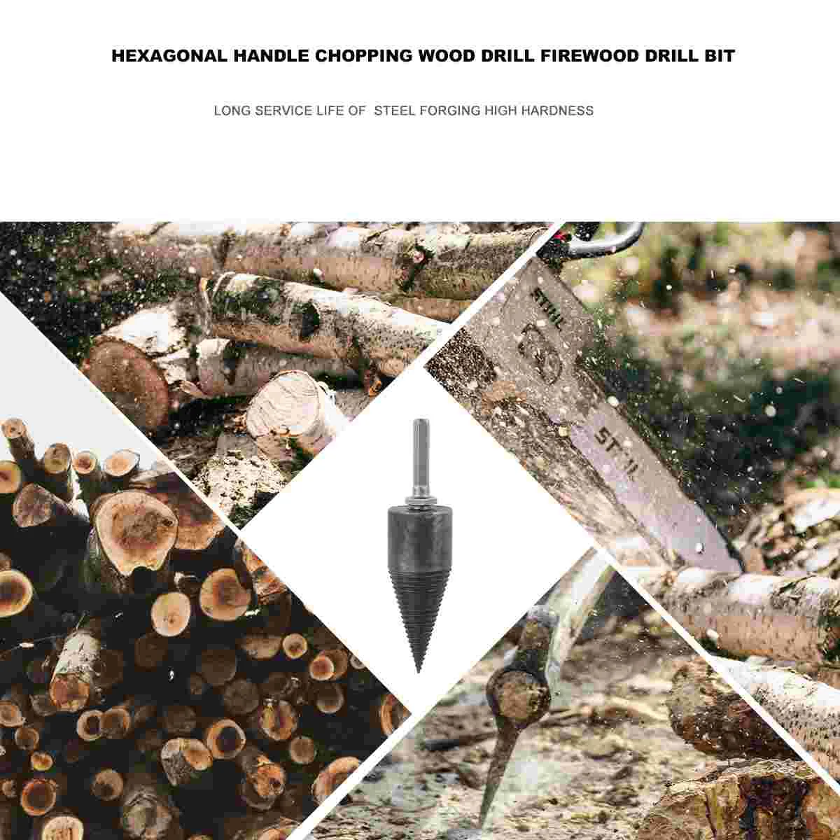32mm Hexagonal Handle Chopping Wood Drill Firewood Drill Bit Chop Wood Splitting Tool Size S (8mm Hex Handle)