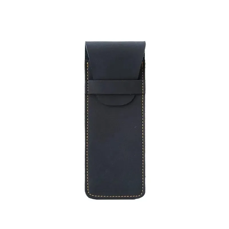Vintage Leather Mini Flap Pen Case - Business Travel Pocket Organizer