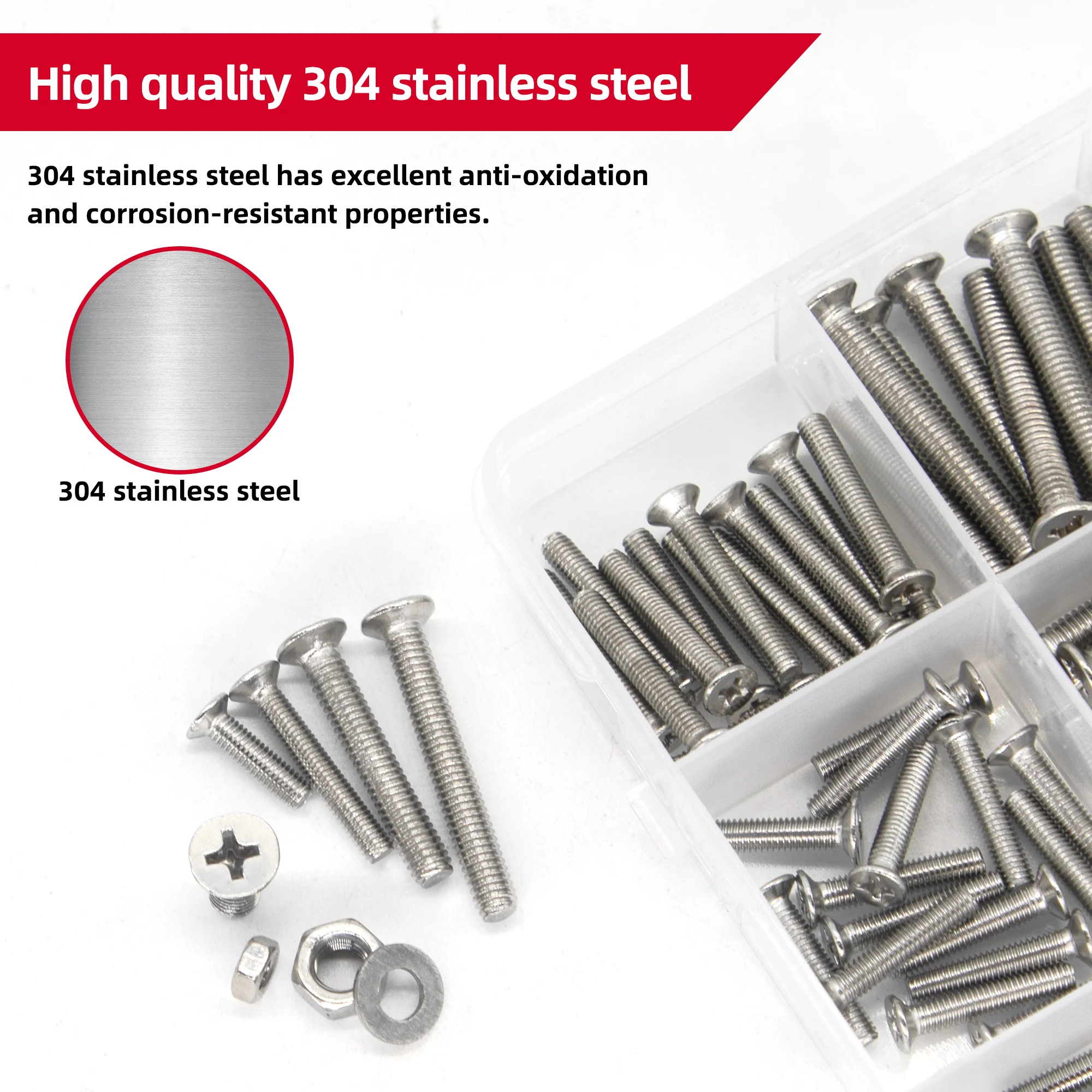 404pcs countersunk Head Screws with Nose Screw Set M3 M4 M5 Screw and nut washers 304 Stainless Steel Cross countersunk Head Scr
