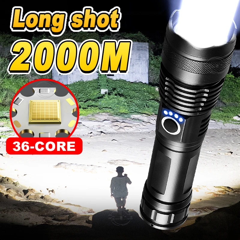 Most 2000M Powerful XHP360 LED Flashlight USB Rechargeable 18650 Zoomable Aluminum Alloy Led Torch For Camping Outdoor Emergency