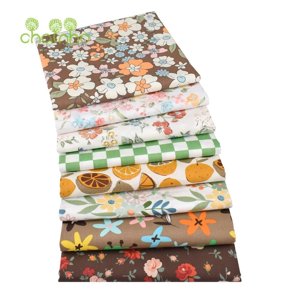 Chainho,Printed Twill Weave Cotton Fabric,DIY Sewing Quilting Material,Patchwork Cloth,Patchwork Cloth,8 Designs,2 Sizes,15C383