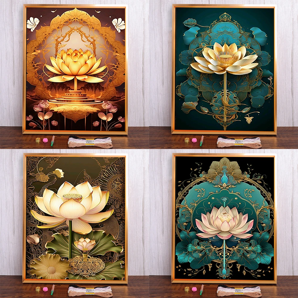 Blumen Lotus gedruckt Kreuzstich Stickmuster DMC Fäden Malerei Handwerk handgemachte Handarbeiten Verkauf gezählt Home Decor
