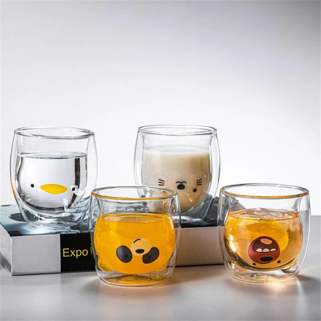 Animal Double Layer Glass Mug  Double Wall Glass Coffee Bear - Glass Mugs  Double - Aliexpress