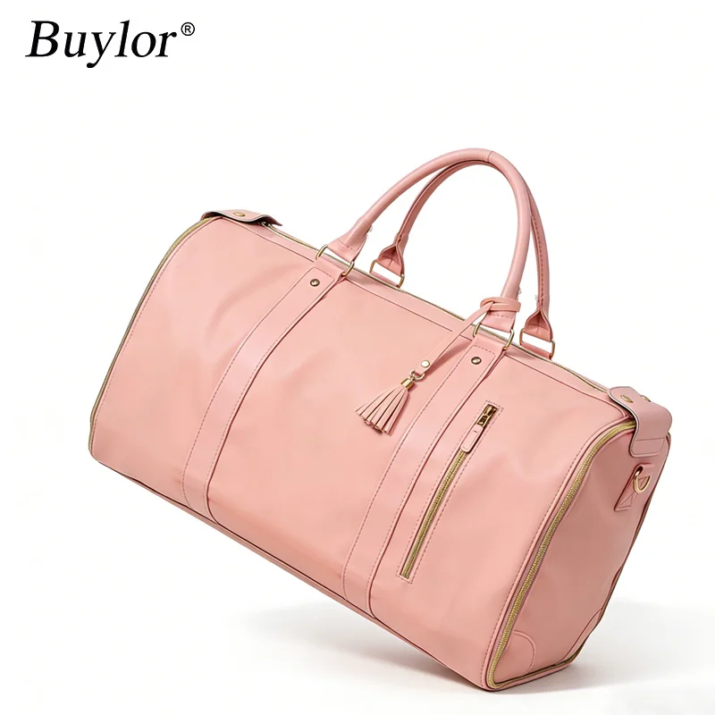 Kledingstuk plunjezak | Opvouwbare reistas voor kleding | Grote capaciteit handbagage kledingtas | PU lederen plunjezak voor dames | 2-in-1 hangende koffer, reistassen met schoenentas, B | Zwart