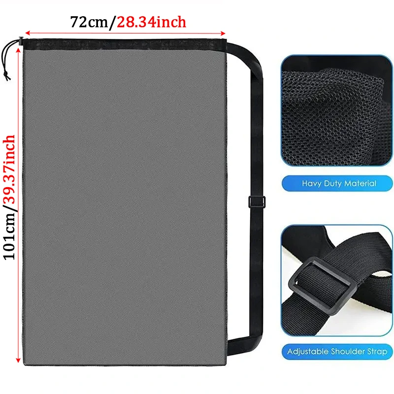 Large Mesh Ball Bag Drawstring Bag for Storage Soccer Basketball Volleyball Training Bags Black Sports Bag with Shoulder Straps 3