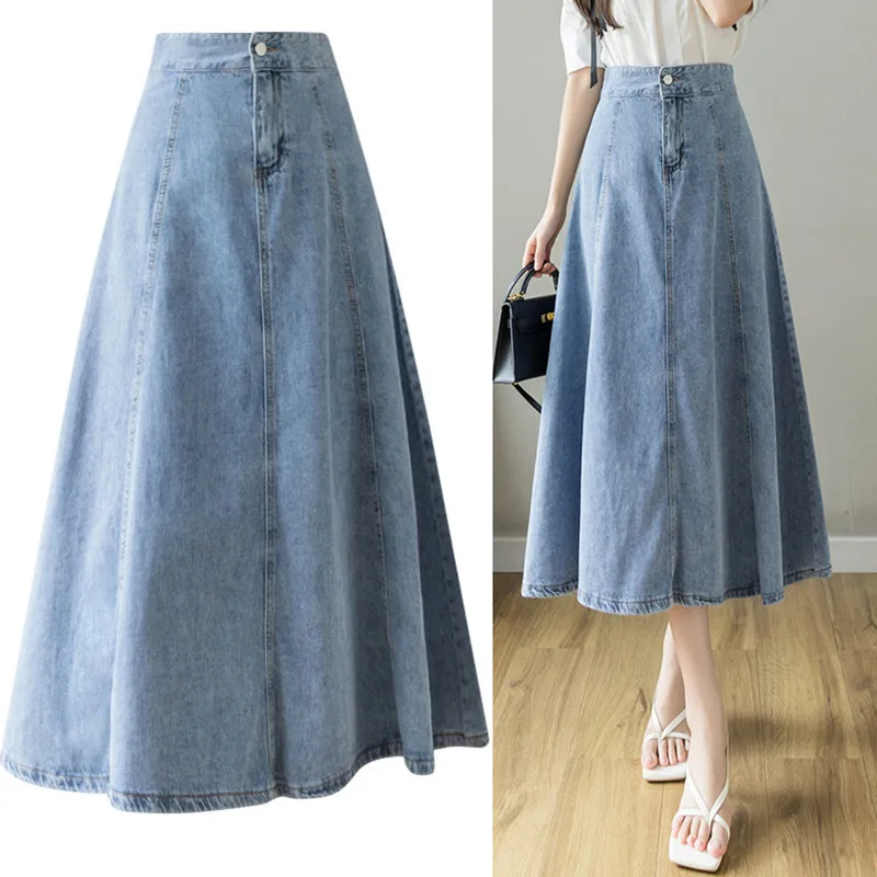

Denim Skirt Women Spring Summer 2023 Fashion Casual High Waist All-match Jeans Slim Midi A-Line Umbrella Hem Skirt Female