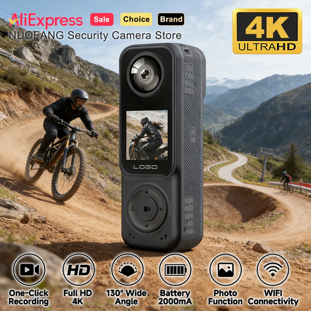 4K Front Dual Lens Action Camera Rear WiFi Sports Cam with 130° Wide Angle Night Vision for Bicycle Helmet Motorcycle Vlog