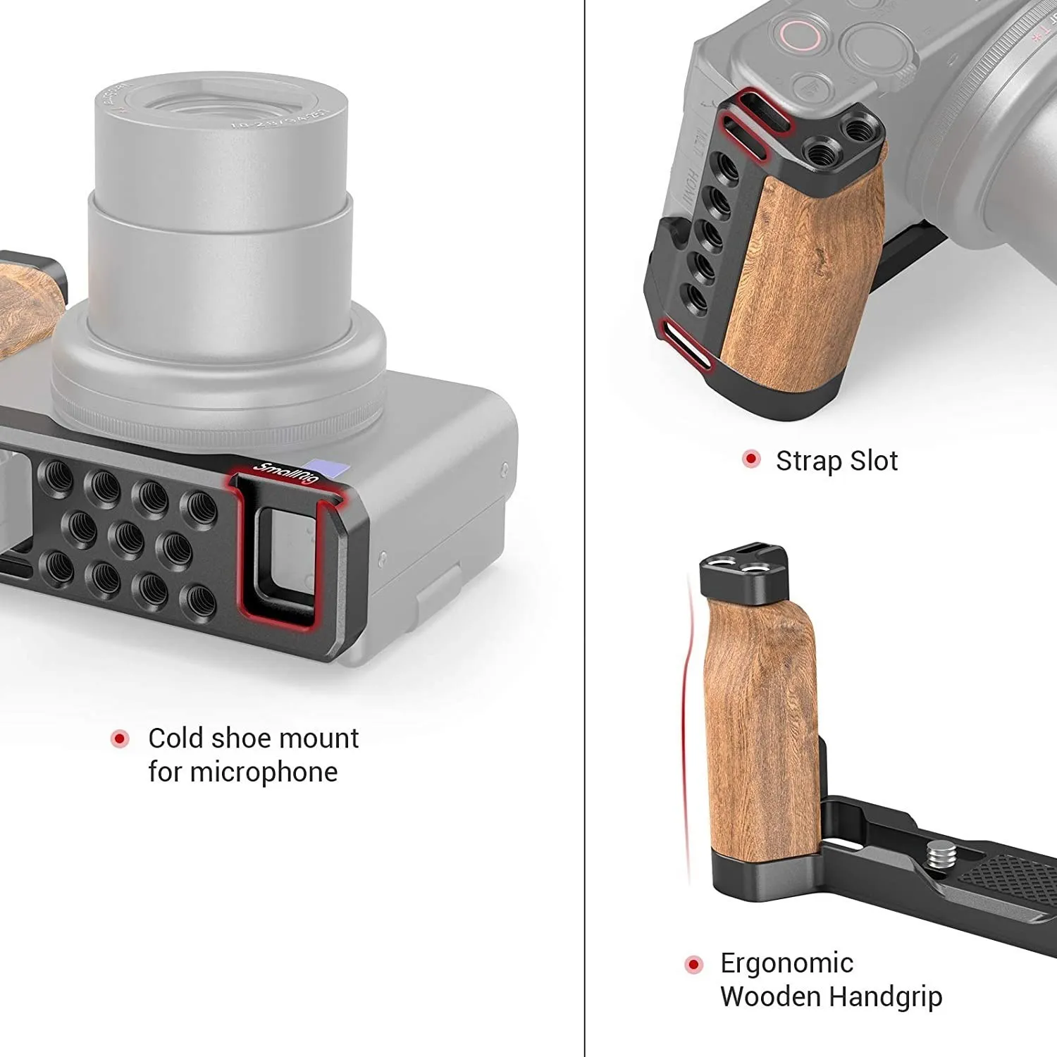SmallRig ZV1 Camera Vlog Rig L-Shape Wooden Grip with Cold Shoe for Sony ZV1 Cam