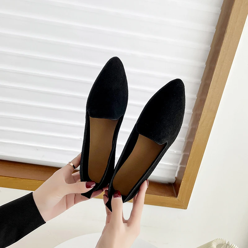 Fashion Slip on Loafers Breathable Stretch Ballet Shallow Flats Women Soft Bottom Pointed Toe Boat Shoes plus size 43 women loafers