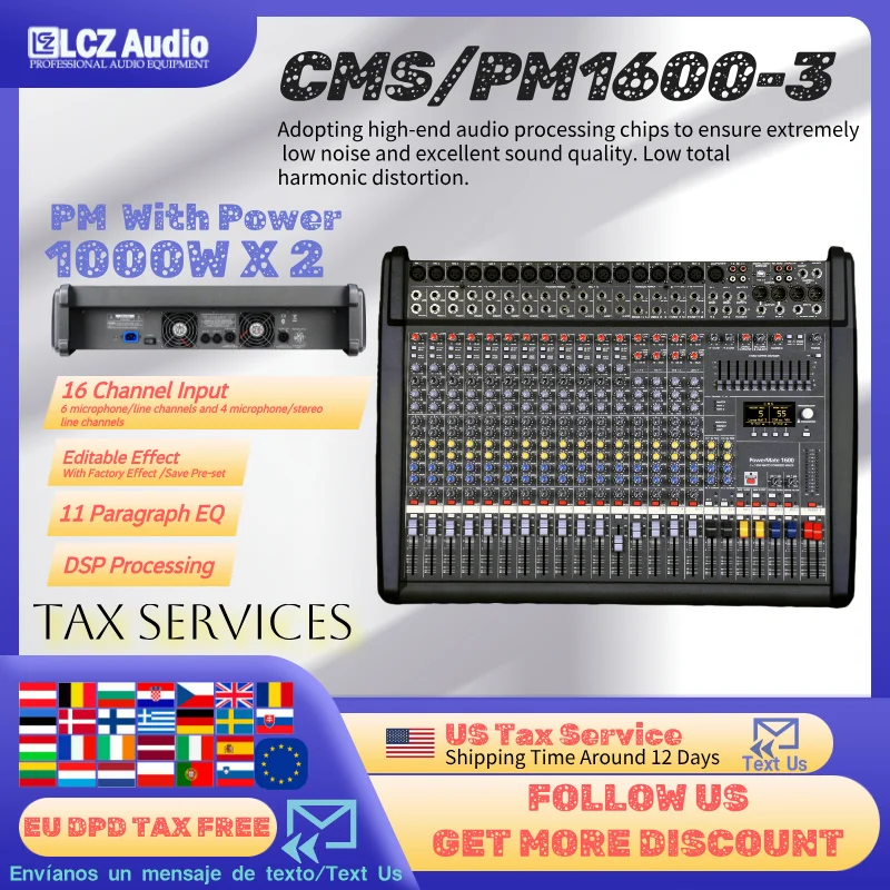 Dynocord Powermate 1600-3 Mixer OLED Screen 16 Channel Mixer Power Amplifier 1200Watt X2 Mixing Console