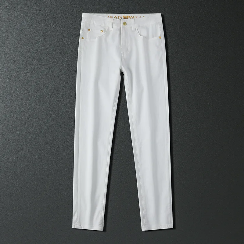 Solid color jeans men's summer2024new elastic slim fit skinny fashionable all-match office shopping casual trousers