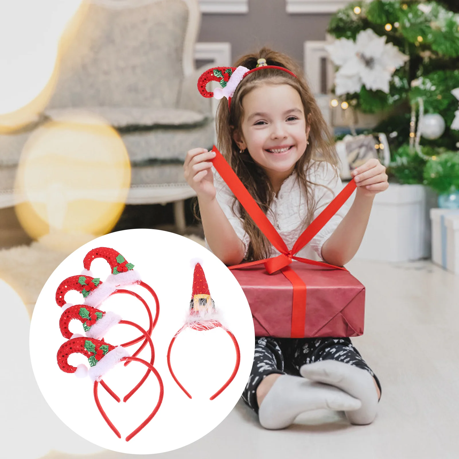 

Christmas Headband Hat Xmas Hair Santa Mini Hoops Hairband Giveaways for Adults