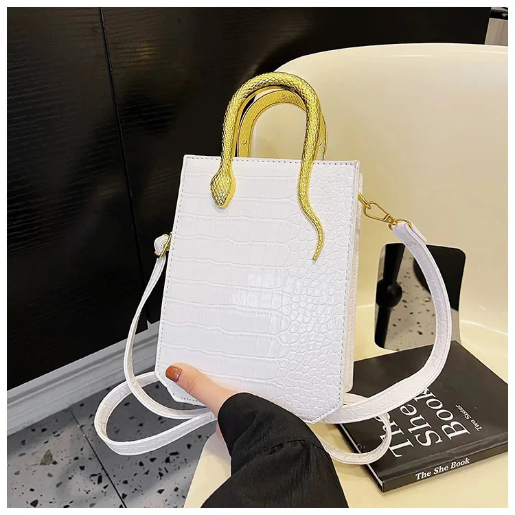 Elegant Crocodile Pattern Shoulder Bag Small Square Tote Handbag_voghion.com