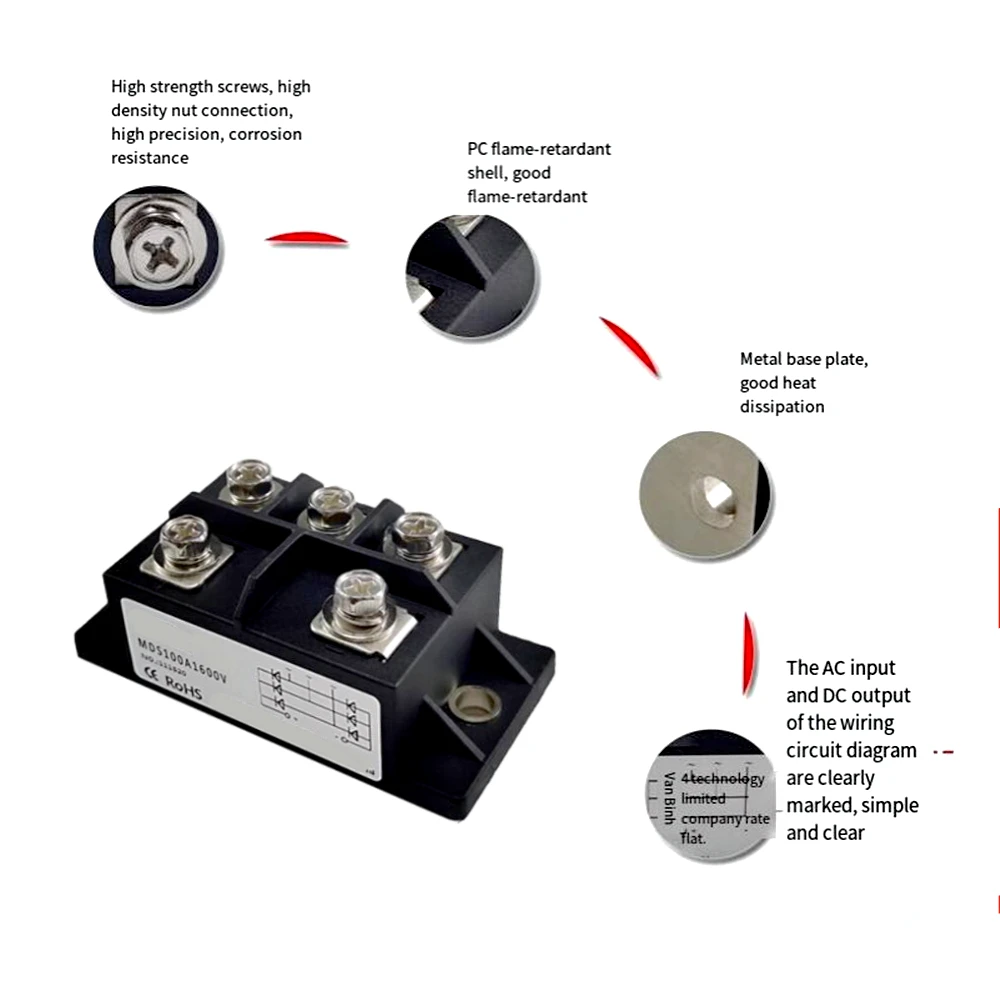 MDS30-16 MDS40A-16 MDS50-16 Dreiphasen-Gleich richter modul 30a AC/DC-Modul 40a 50a 1600V 3-Phasen-Diodenbrückengleichrichter – Detail 7