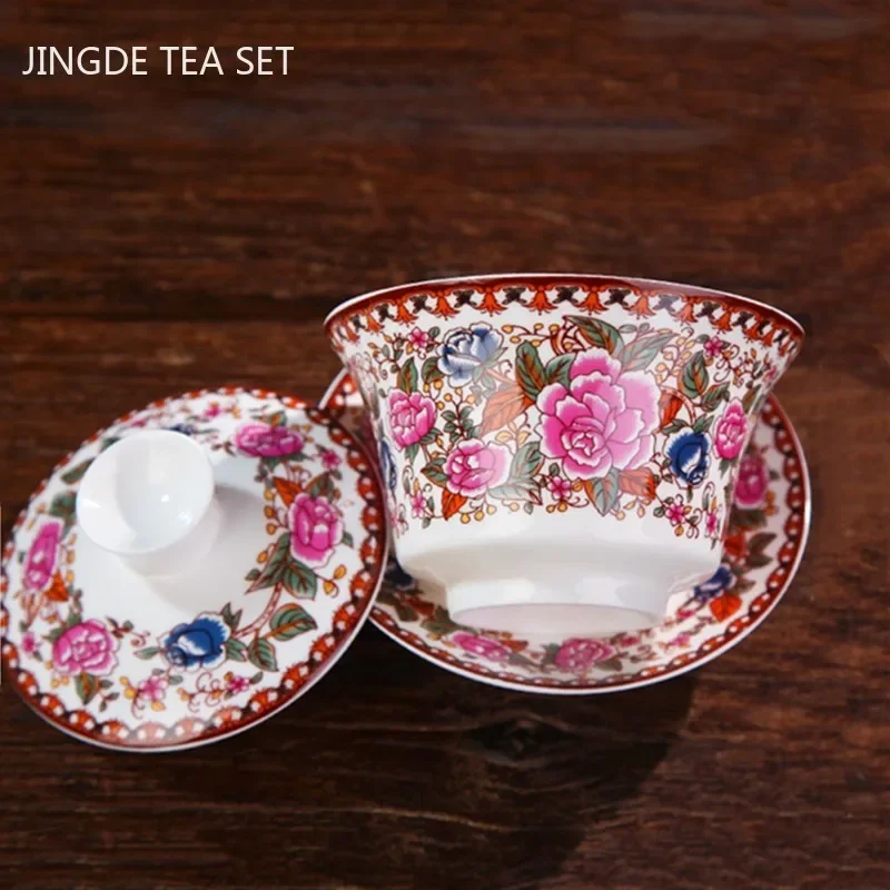 Jingdezhen Ceramic Gaiwan Teacup Household Handmade Tea Tureen Boutique Tea Bowl Chinese Porcelain Tea Sets Accessories Gifts