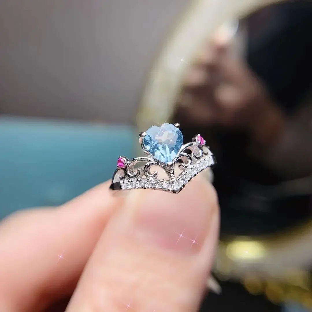 Кольцо с натуральным топазом, искусственное серебряное кольцо с драгоценным камнем, драгоценный камень, искусственное кольцо, 6 мм, кольцо с топазом класса V, подарок для женщины