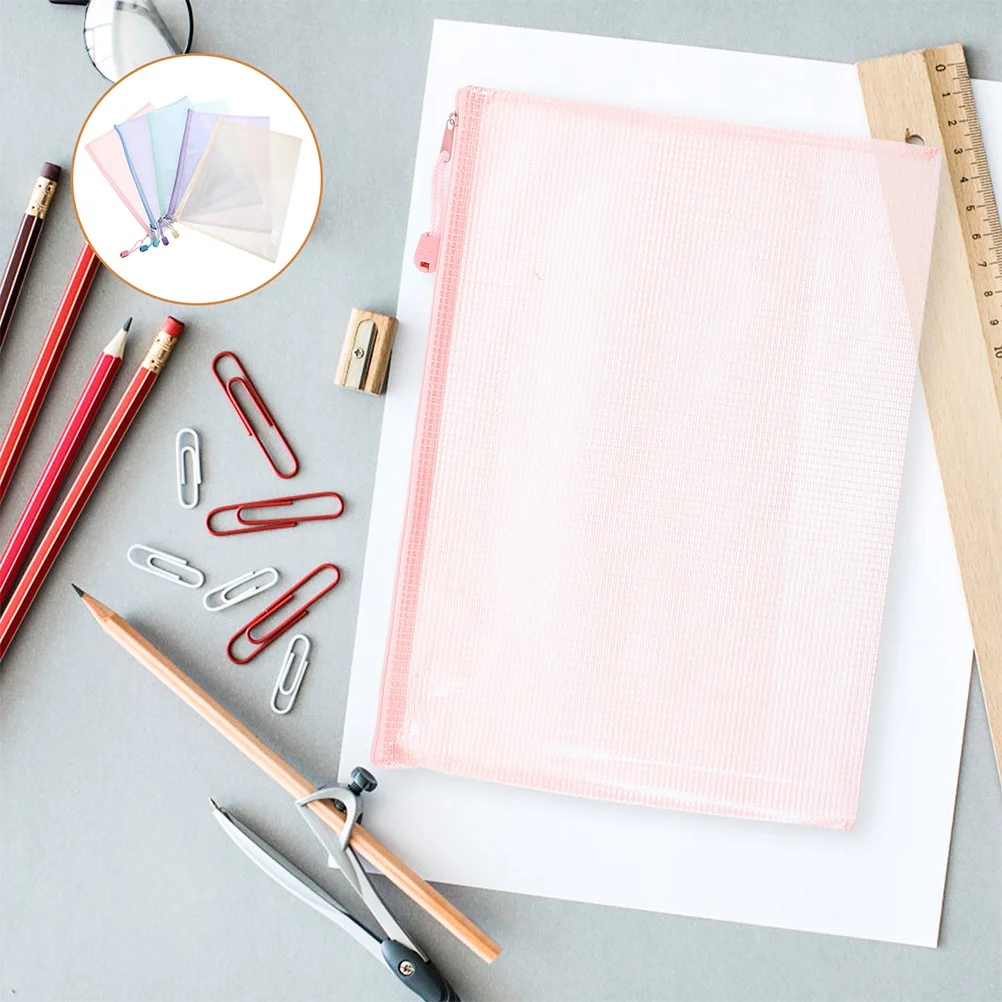 

5 Pcs File Pouch Mesh Testing Paper Education Supplies Zipper Papers Bag Grid Puzzle Design Files