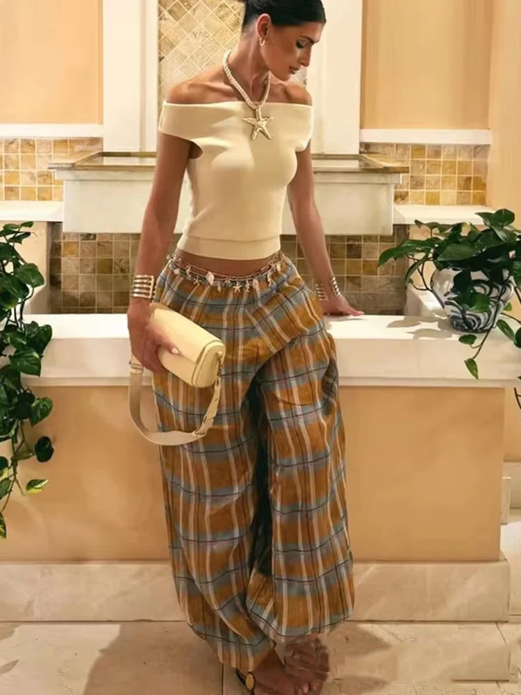 Casual Chic Lantern Pants Women Pants Side Pockets Long Straight Loose Pants Fashion 2025 Autumn Printed Trousers