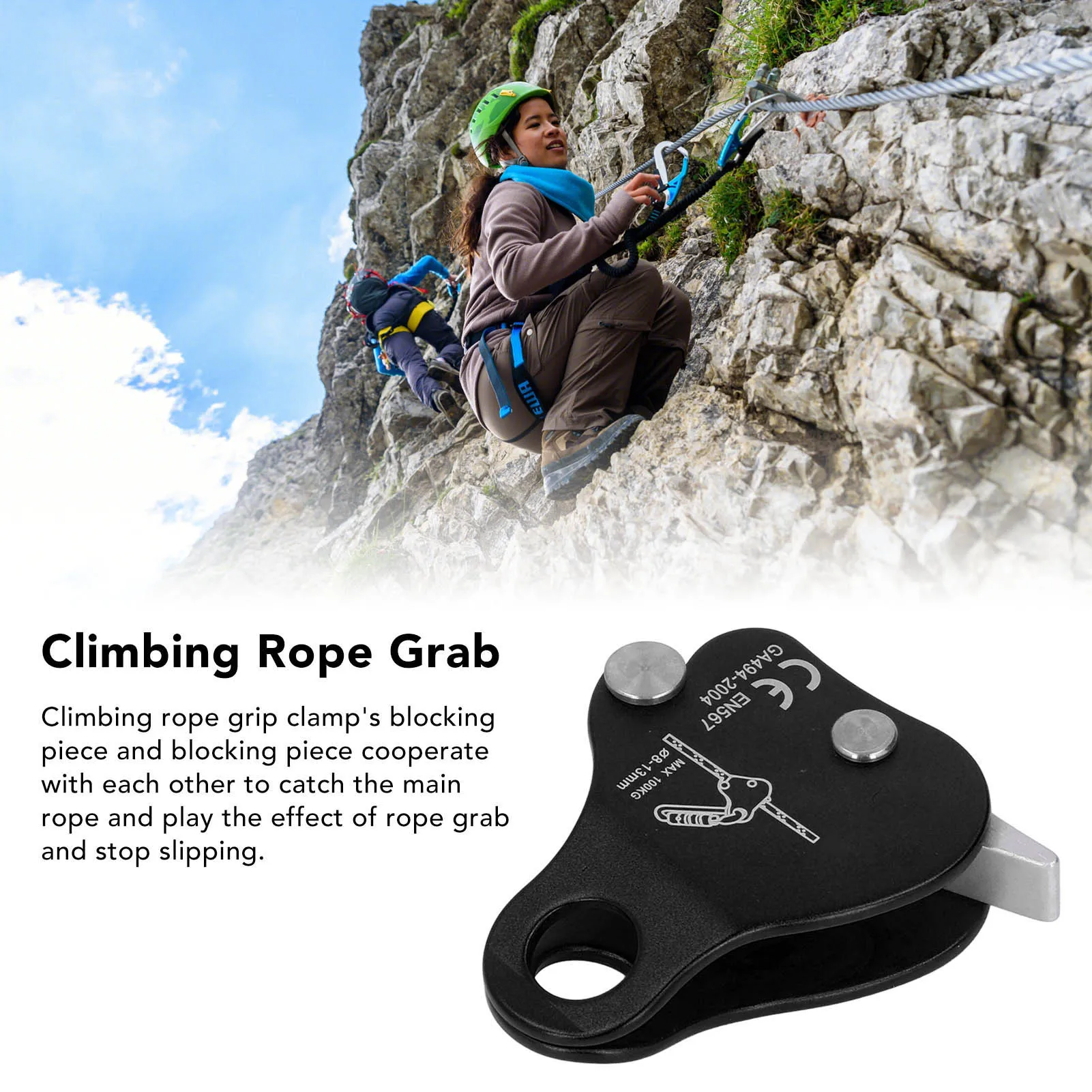 High-Strength Self-Braking Climbing Rope Grab for Fall Protection and Outdoor Ascending