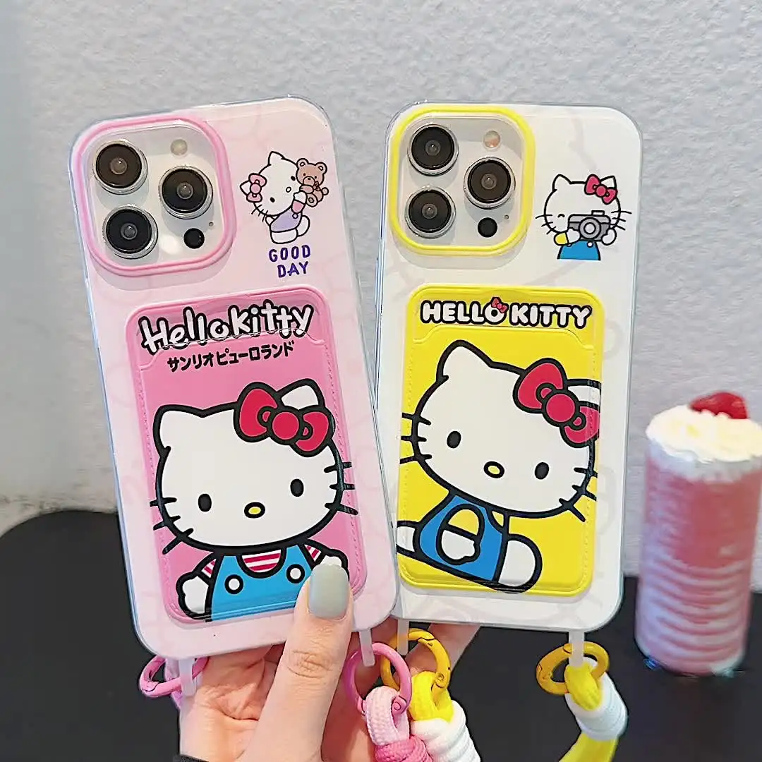 Sanrio милый чехол-кошелек Hello Kitty Kuromi с карманом для карт и ремешком на руку iPhone 16 15 14