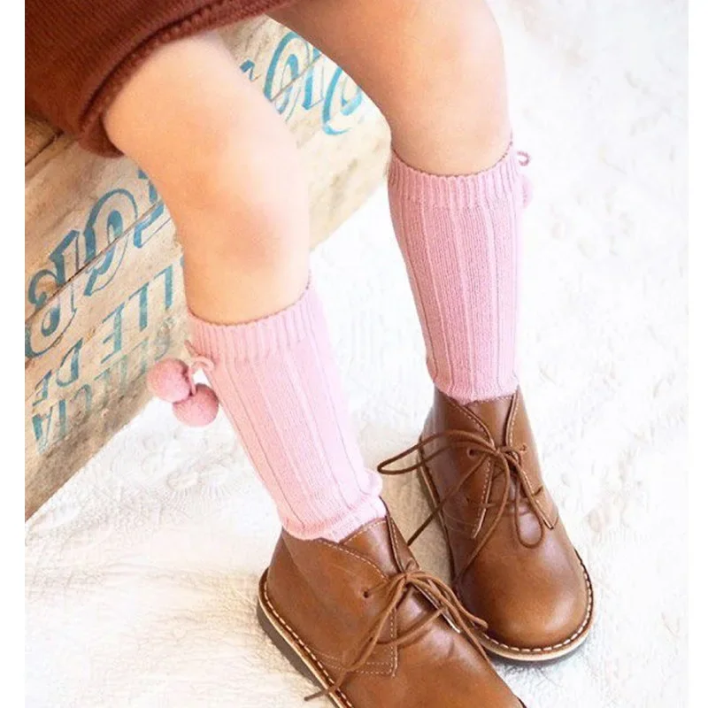 New Autumn Winter Kawaii Baby Stockings Cotton British Princess Knee High Long Bow Pom Tube Socks for Girls Clothes Stuff