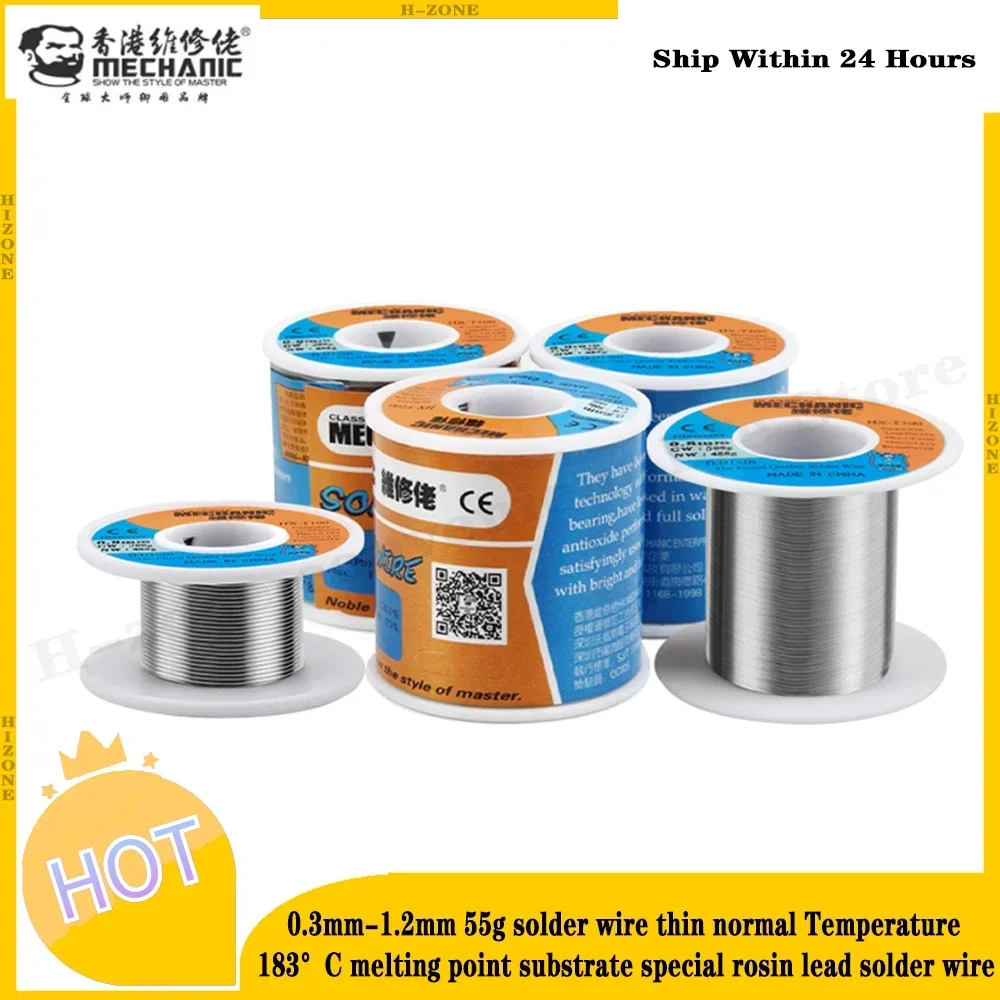 MECHANIC 0.2mm-1.2mm 55g Solder Wire Thin Normal Temperature 183&deg;C Melting Point Substrate Special Rosin Lead Solder Wire HX-T10 soldering wire,soldering tin wire,welding wires
