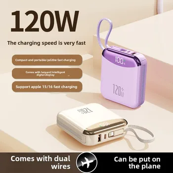 Power Bank portatile Batteria di ricambio a ricarica rapida da 120 W 20000 mAh 2 cavi integrati per IPhone 13 14 15 16 Samsung Huawei Xiaomi