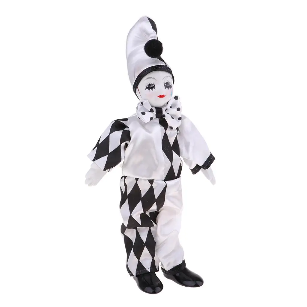 10inch Cute Porcelain Standing Clown Doll Jester Figure with for Birthday Gift