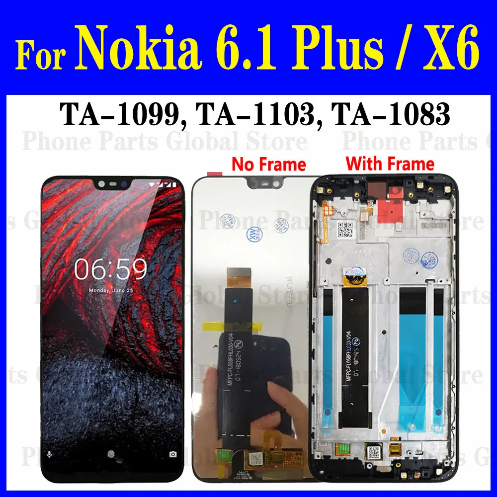 Per Nokia X6 6.1 Plus Lcd Con Display A Cornice Ta-1099 Ta-1103 Ta-1083 Schermo Touch Digitizer Assembly Per Nokia 6.1 Plus Display