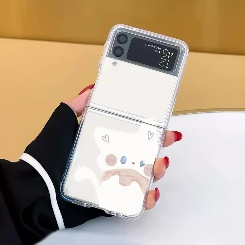 Custodia per telefono con simpatico gatto cartoon per Samsung Galaxy Z Flip 8 6 7 ZFlip 5, cover antiurto per Samsung Z Flip4 Z Flip3. - immagine 4