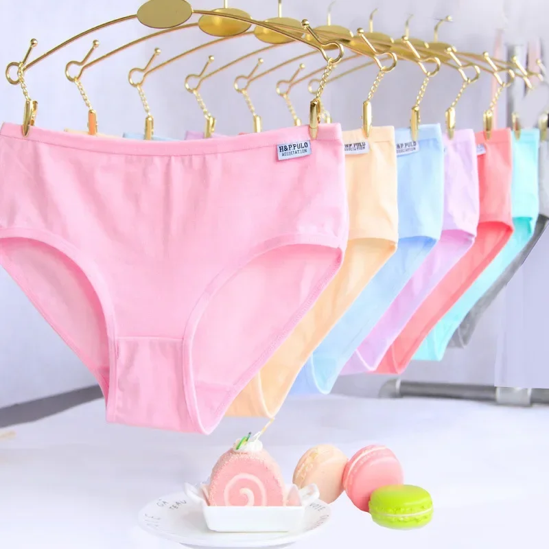 10Pcs/Lot Teens Teenage Panties Kids Underwear Children Cotton Kids Girls Solid Color Puberty 10-16years