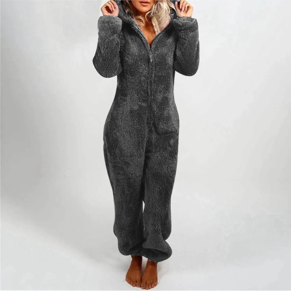 Winter Plush Jumpsuit Hooded Sleepwear Women Long-Sleeve Zipper Keep Warm Pajamas Homewear Onesies S-3xl women jumpsuit,kigurumi pajamas onesies,women bodysuit sleep wear set,flannel pajamas onesies