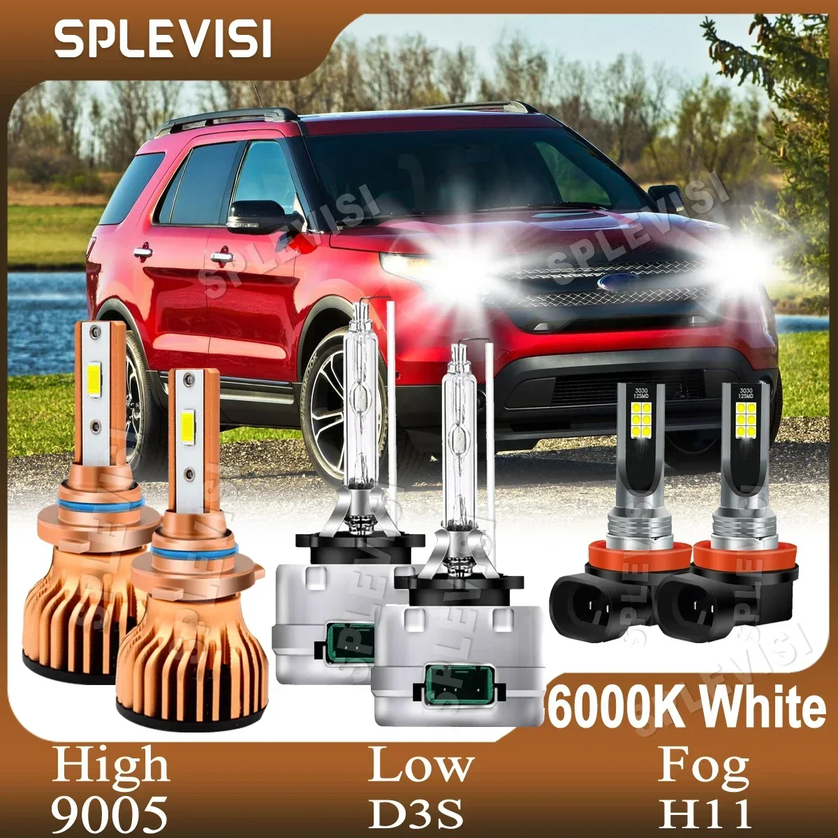 

Car Light 6000K White Headlight 9005 High D3S Xenon Low Beam H11 Foglight Replace For Ford Explorer 2011 2012 2013 2014 2015