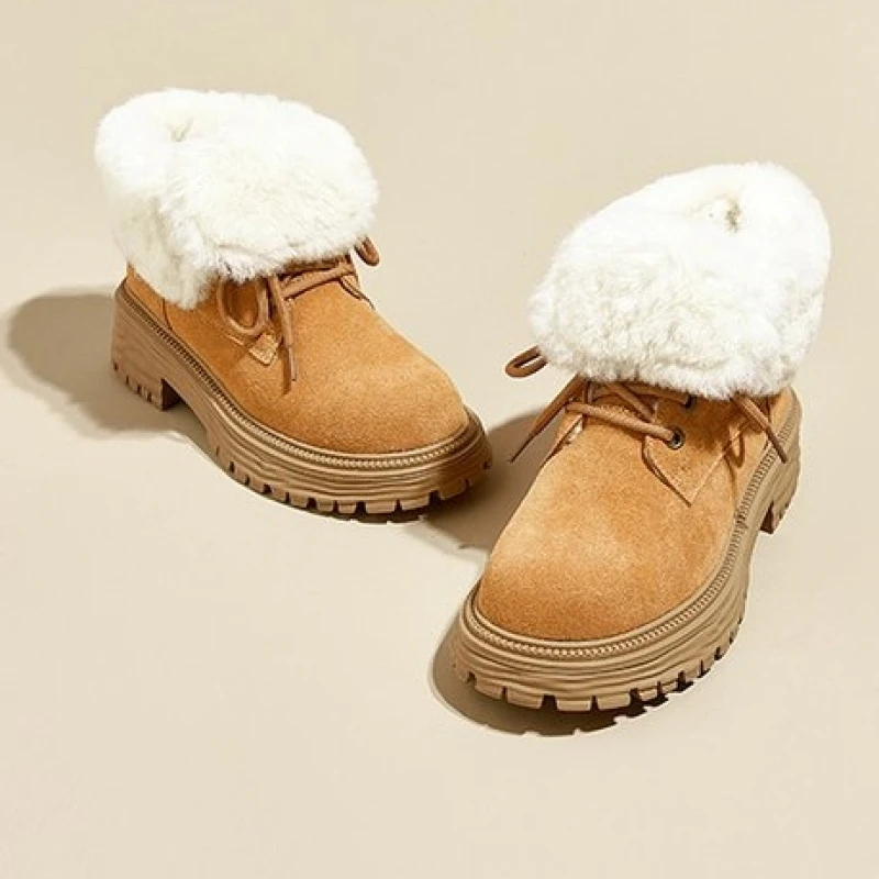 NEW Plush Women's Winter Snow Boots Fur Warm Woman's Short Ankle Boots Comfortable Cuffed Casual Square Heel Thick Sole Fluffy