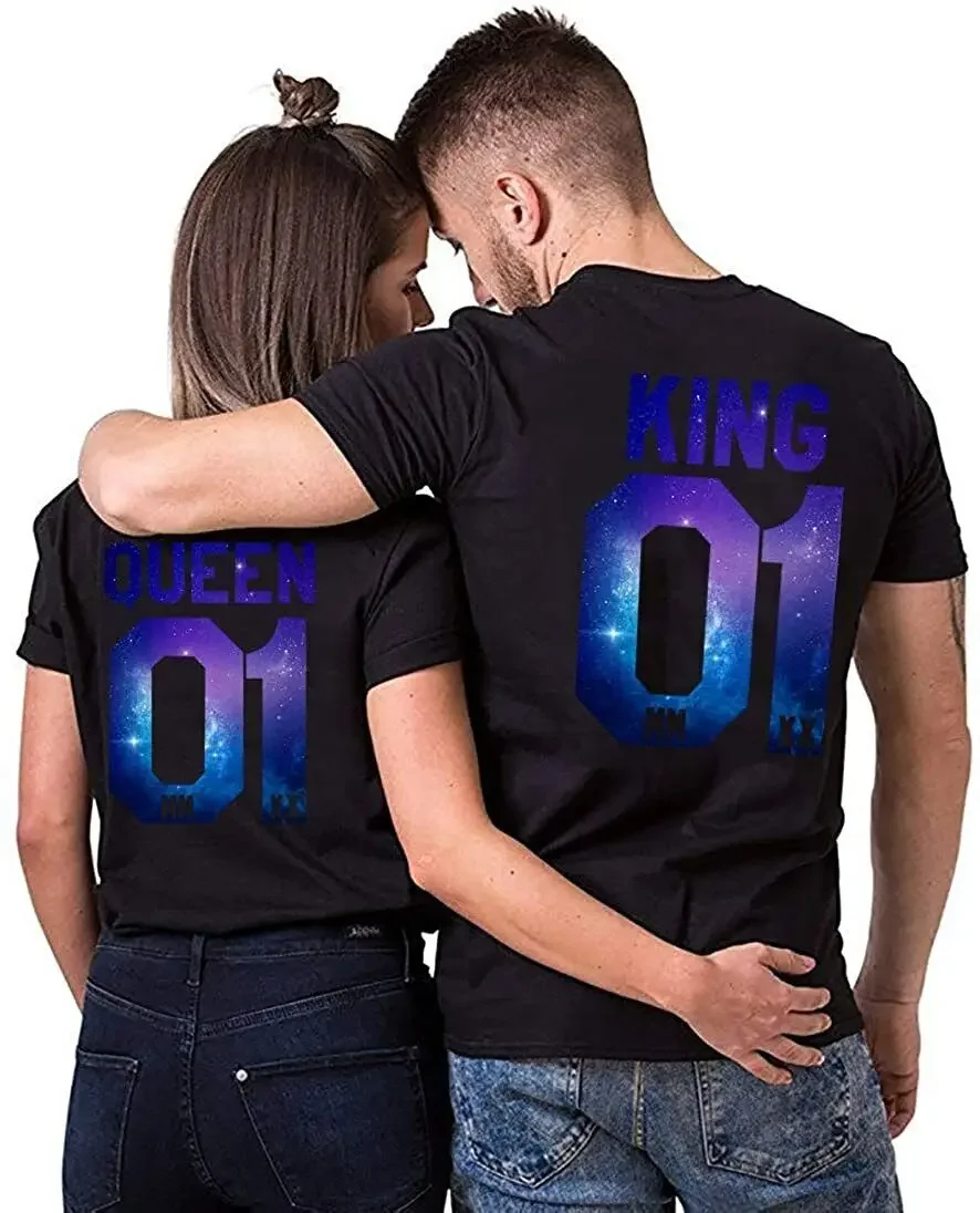 

Couples Herren Damen KING & QUEEN STARS T-Shirt Oversized T Shirt Men Clothing One Piece Harajuku Shirts Harajuku