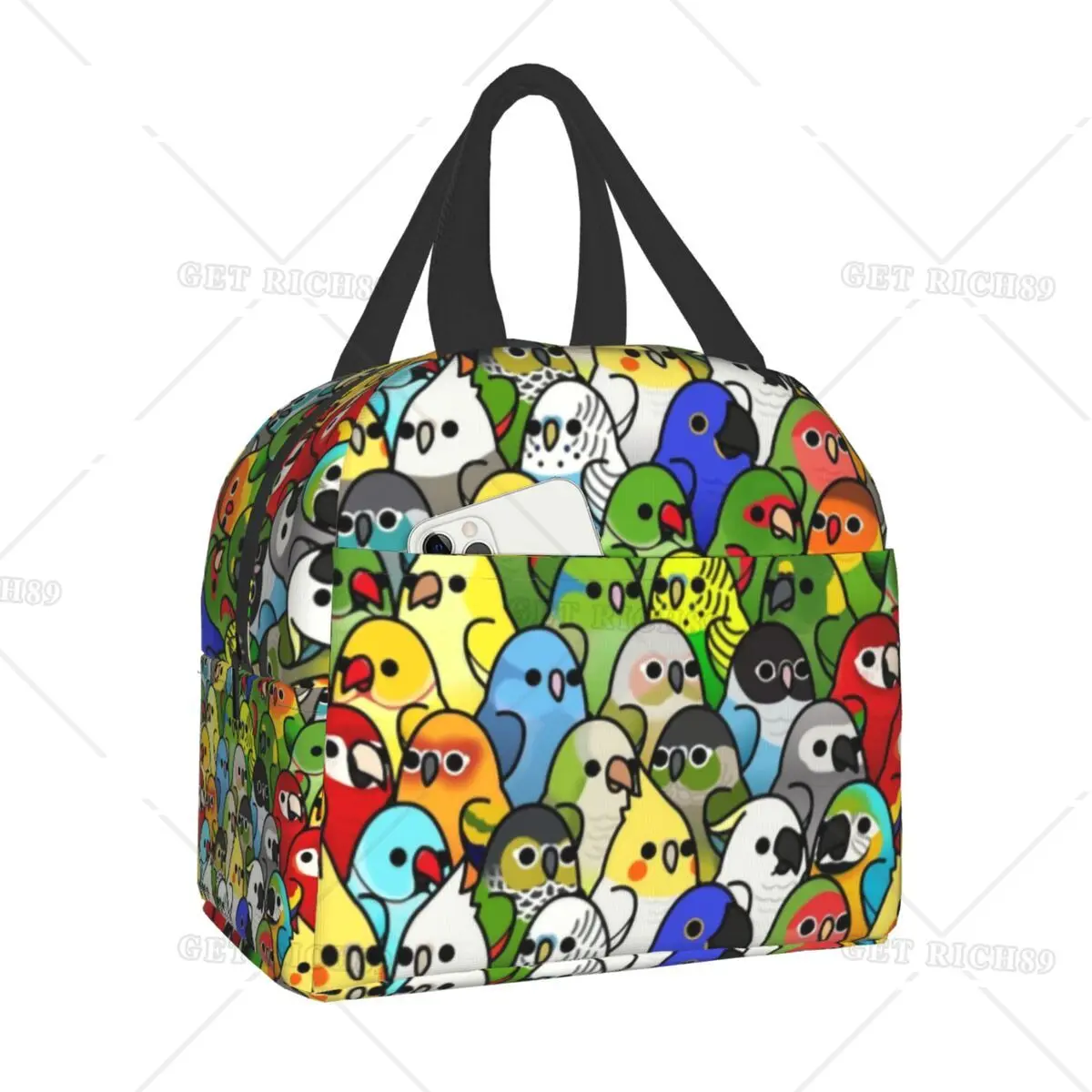 

Cute Parrot Birds Insulated Lunch Bags for Women Portable Cockatiel Bird Cooler Thermal Lunch Box Picnic Travel Storage Bag
