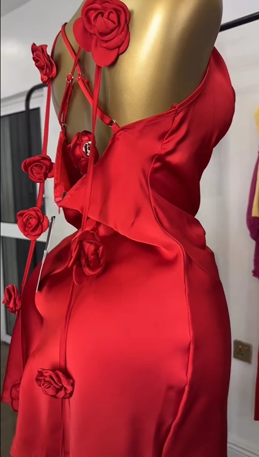 CM.YAYA Women Floral Applique Sleeveless Strap Midi A-line Dress 2025 Summer Holiday Birthday Sexy Club Party Evening Dresses 2